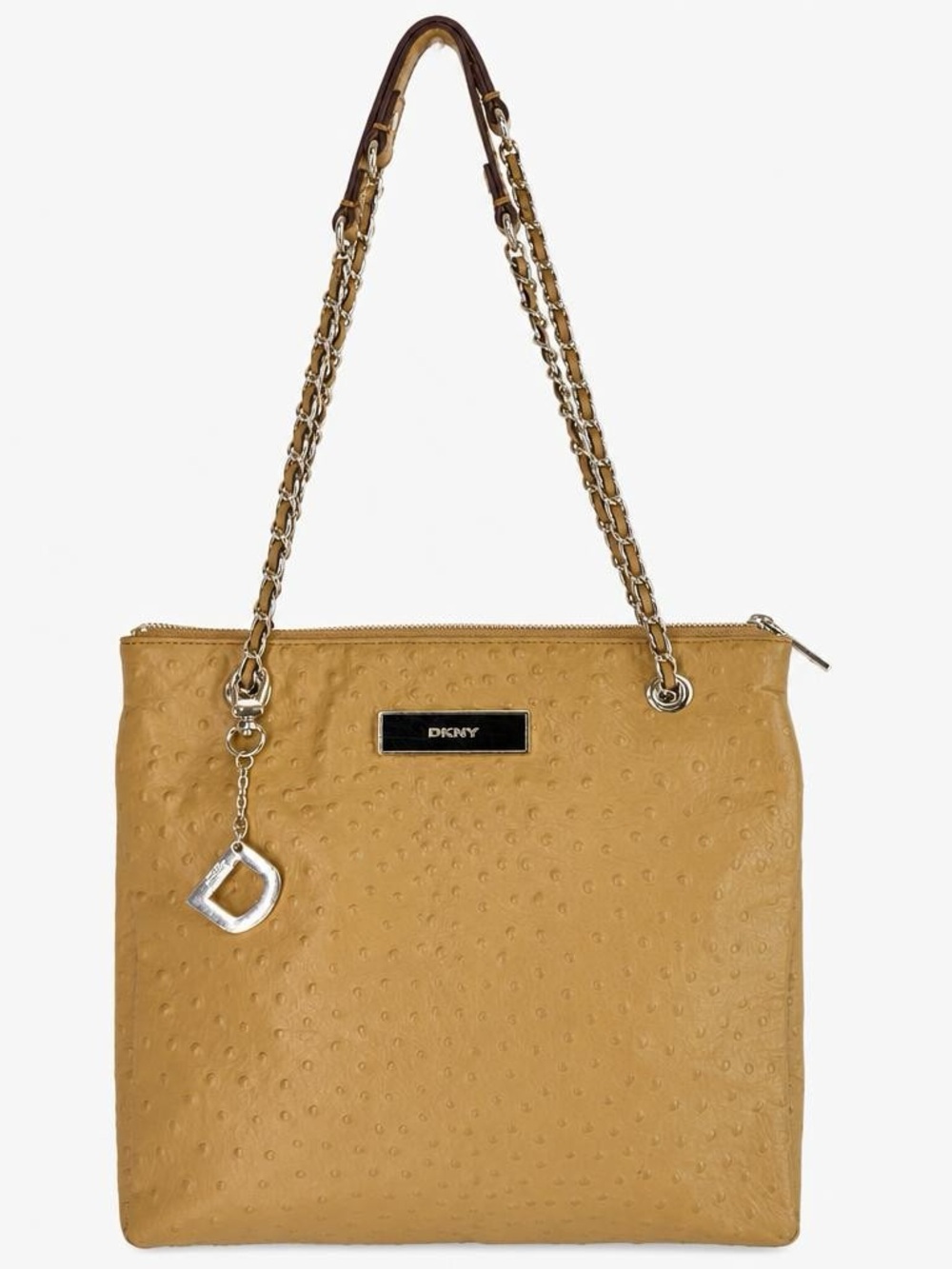 DKNY Embossed Leather Tote Bag Tan Camel Chain Strap Shoulder Crossbody